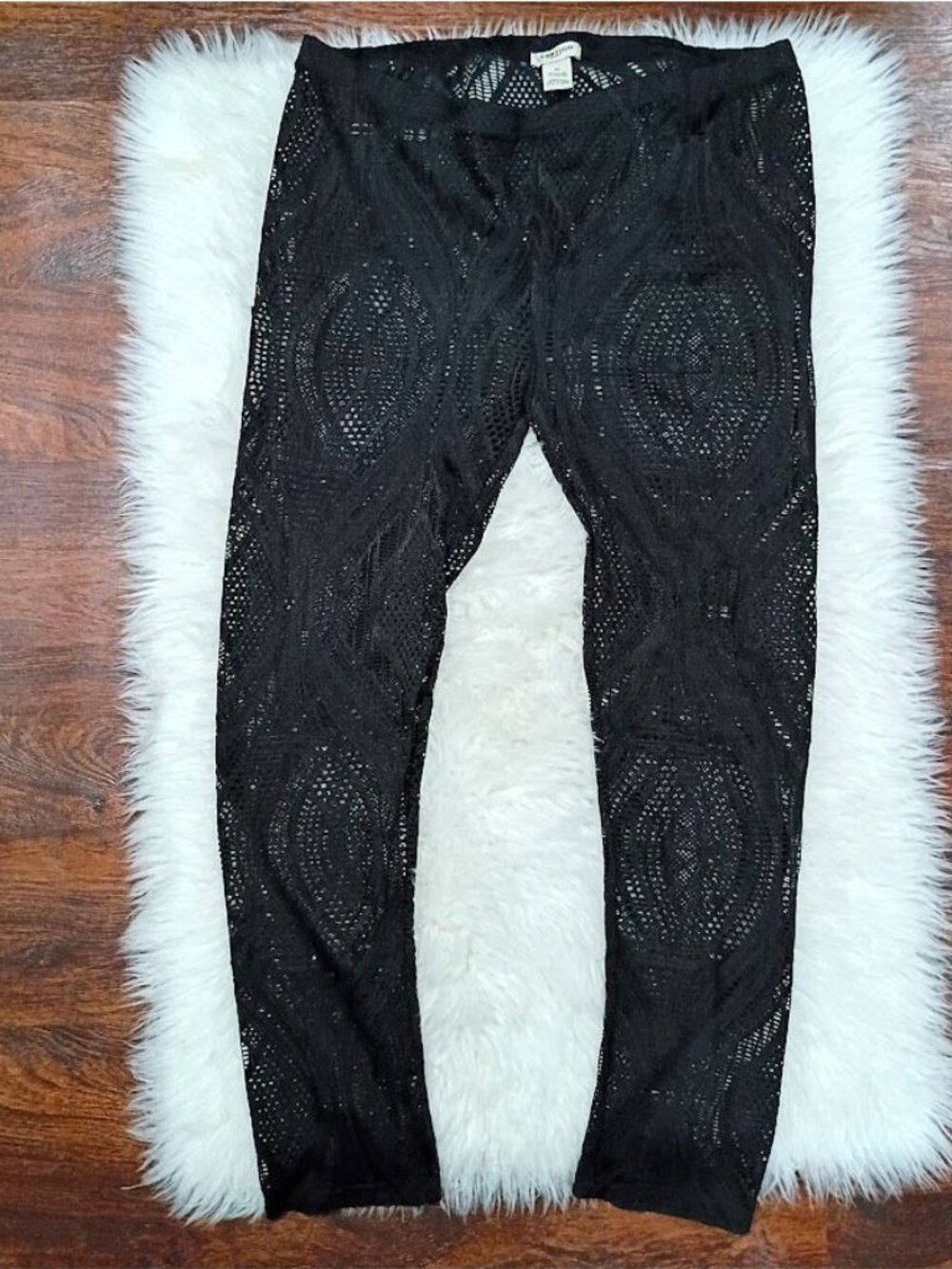 Vertigo Paris XL Black Mesh Lace Pants Whimsy Boho Resortwear Lace - Picture 3 of 13